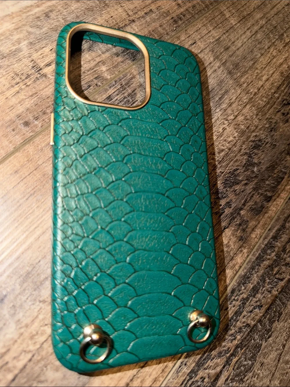 Green Textured Phone Case with Metal Ring Anchors